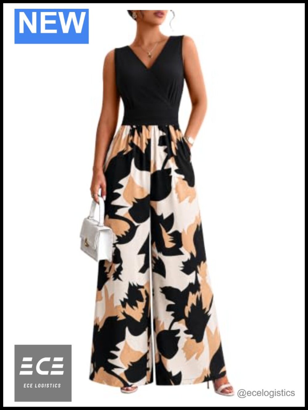 Sleeveless Wide Leg Jumpsuit Dressy Casual One Piece Romper with Pockets
